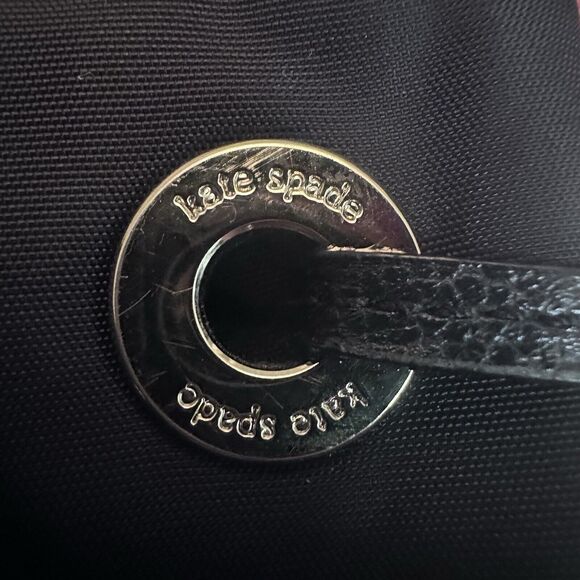 Kate Spade Maise Black Nylon Large Tote‎ Shoulder Bag Side Pockets Purse Leather - Picture 8 of 12